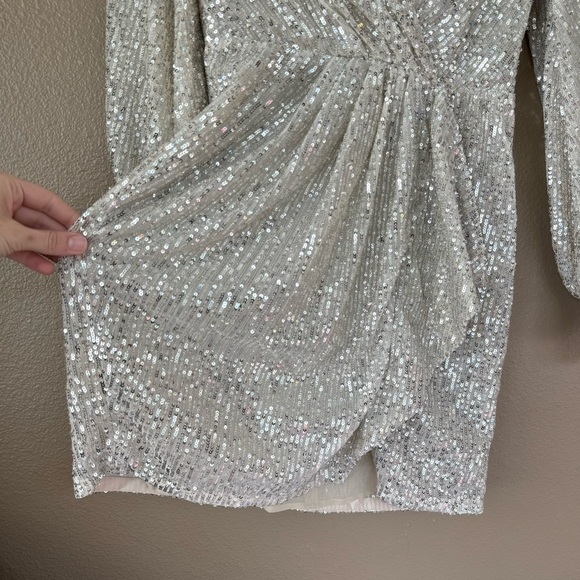 AMEN couture paillettes sequin beaded silver long sleeve mini dress NWT H - Picture 5 of 16